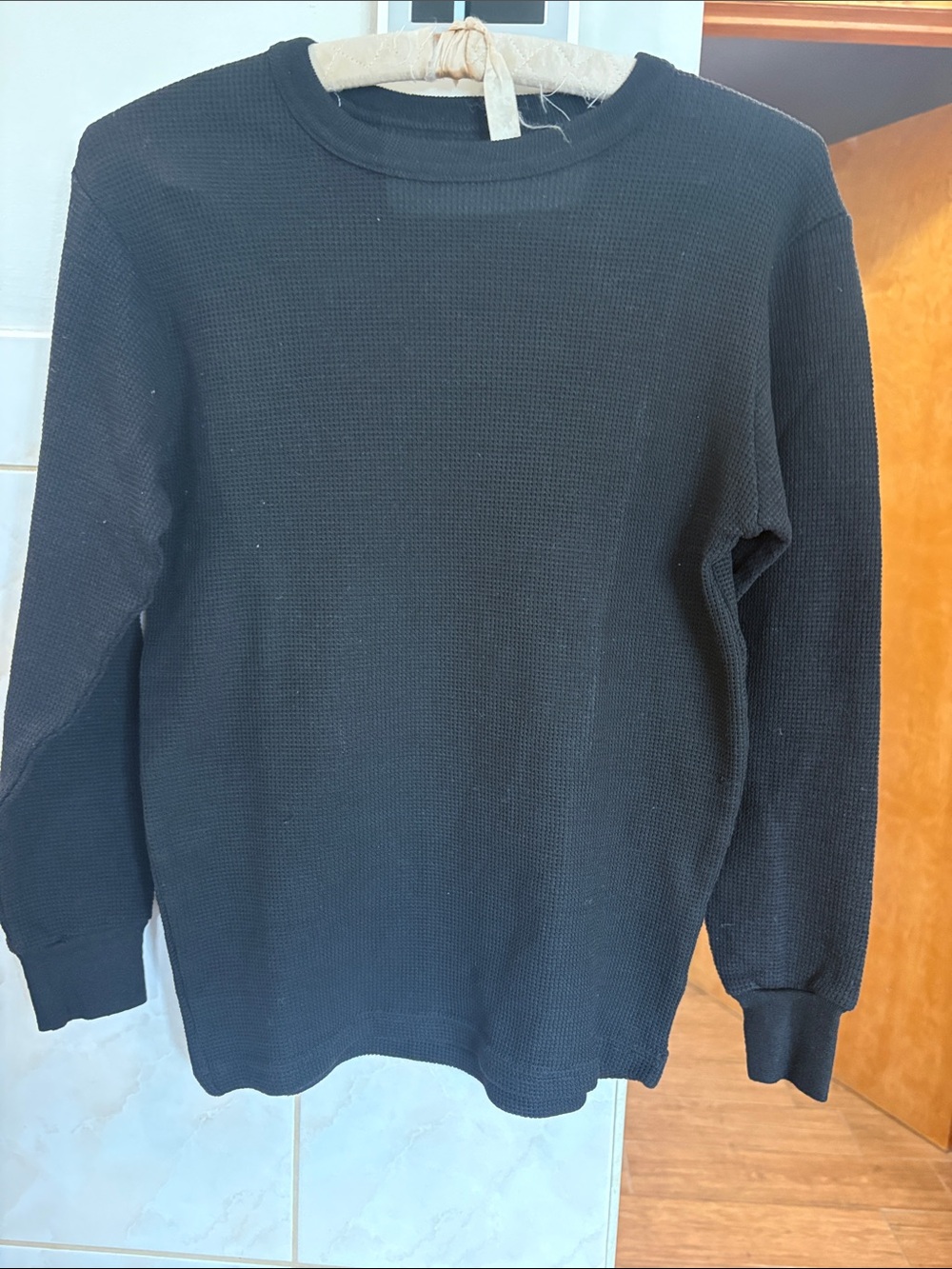 Men's Black Crewneck Thermal Sweater